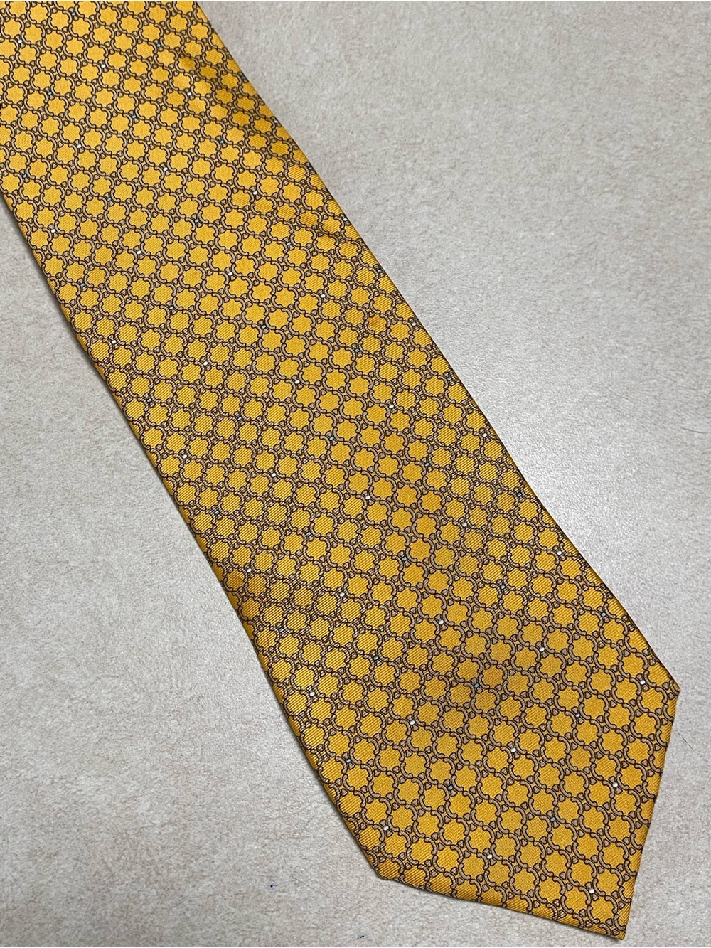Celine Silk Tie Men’s OS Yellow Mosaic Pattern 100% Silk Tie Workwear